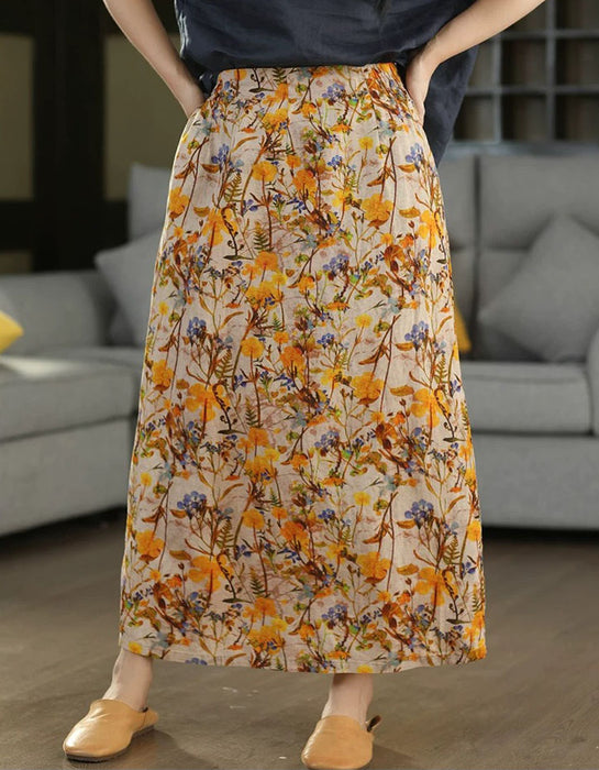 Summer Comfortable Vintage Linen Floral Skirts Buykud skirts 48.00