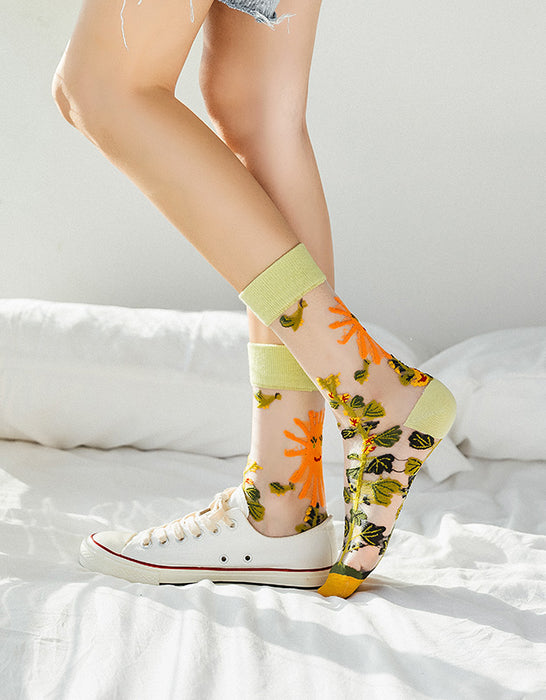 3 Pairs Flower Embroidery Transparent Socks Accessories 27.00