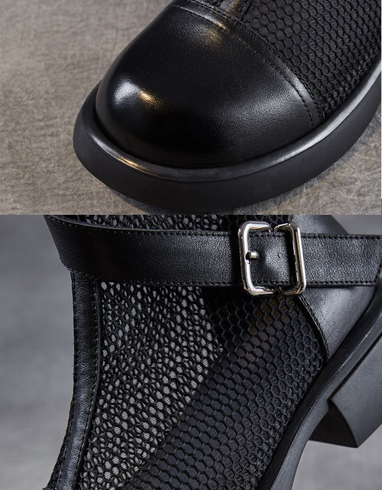 Ankle Leather Buckle Breathable Mesh Summer Boots Sandals