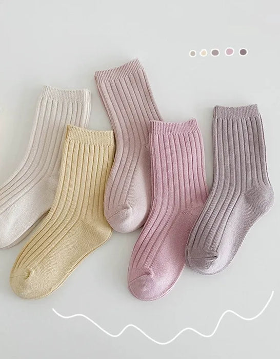 5 Pairs Double-needle Short Socks Breathable Cotton Children's Socks