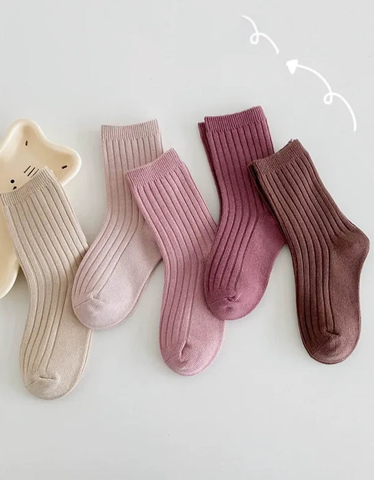 5 Pairs Double-needle Short Socks Breathable Cotton Children's Socks