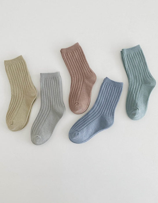 5 Pairs Double-needle Short Socks Breathable Cotton Children's Socks
