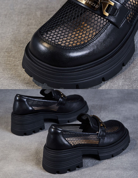 Metal Buckle  Soft Soles Summer Breathable Mesh Loafers