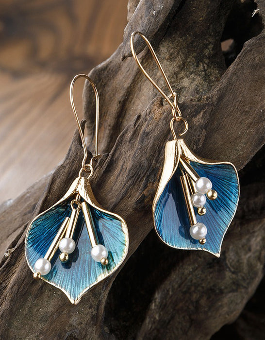 Alloy Oil Drop Pearl Flower Earrings