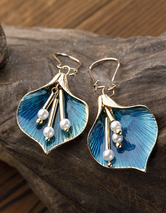 Alloy Oil Drop Pearl Flower Earrings