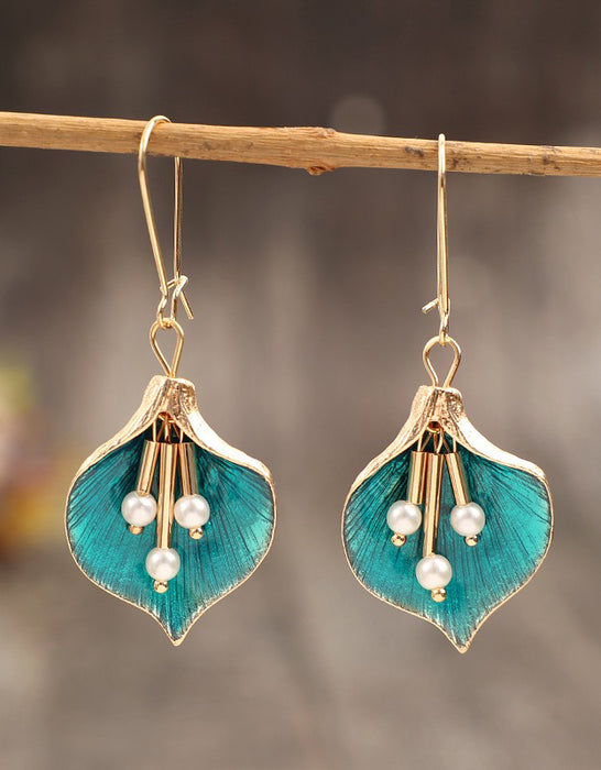 Alloy Oil Drop Pearl Flower Earrings