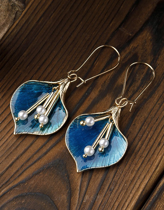 Alloy Oil Drop Pearl Flower Earrings