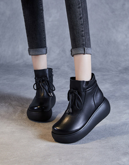 Ankle Lace-up Wide Toe Box Comfortable Wedge Boots