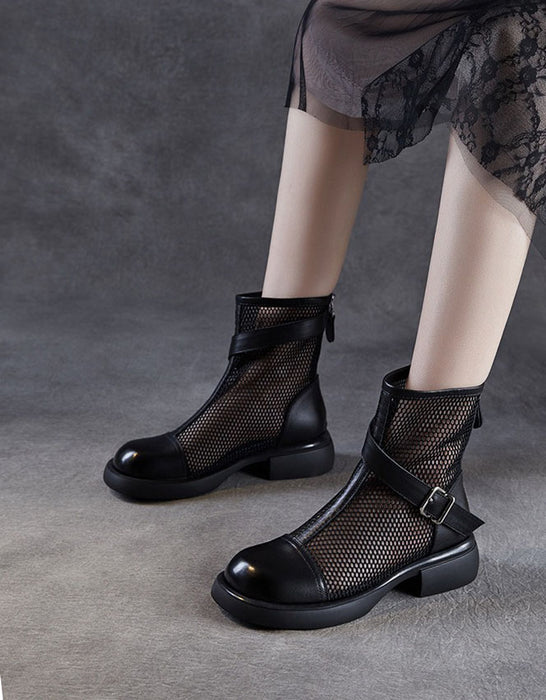 Ankle Leather Buckle Breathable Mesh Summer Boots Sandals