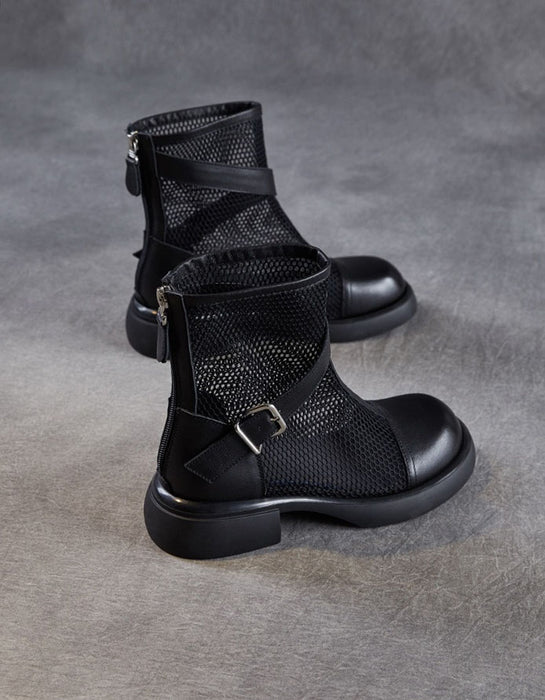 Ankle Leather Buckle Breathable Mesh Summer Boots Sandals