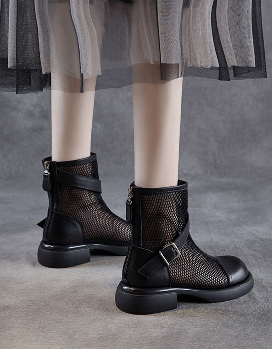 Ankle Leather Buckle Breathable Mesh Summer Boots Sandals