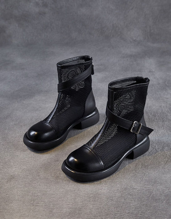 Ankle Leather Buckle Breathable Mesh Summer Boots Sandals