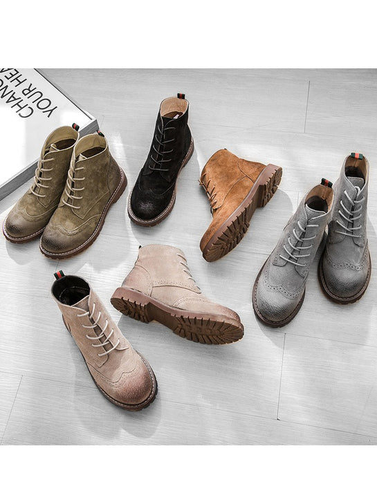Autumn Brogue Style Casual Suede Ankle Boots 35-43