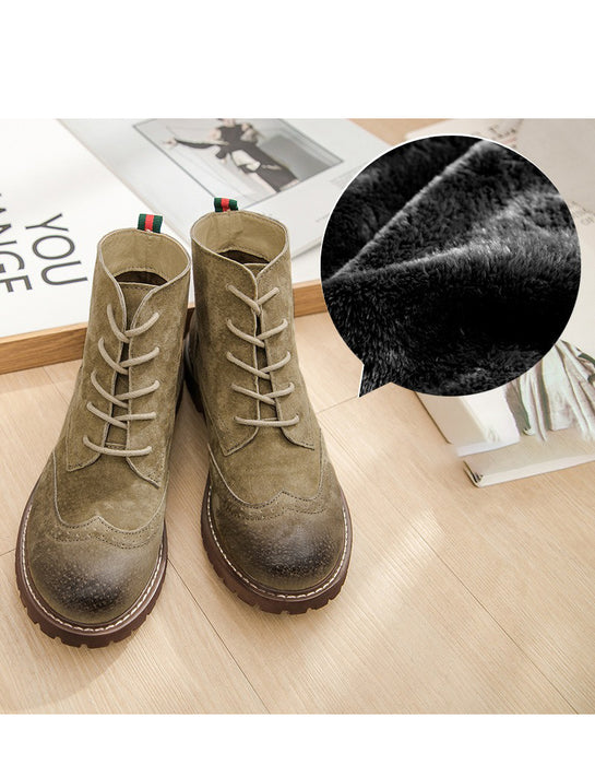 Autumn Brogue Style Casual Suede Ankle Boots 35-43