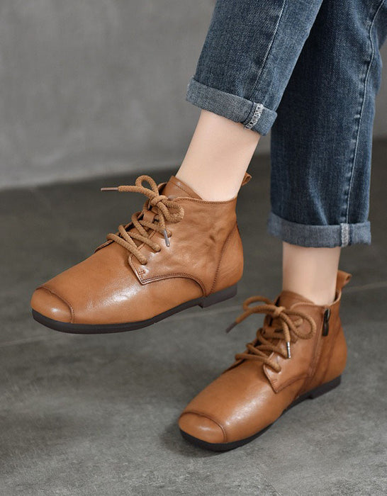 Autumn Comfortable Leather Flat Ankle Boots