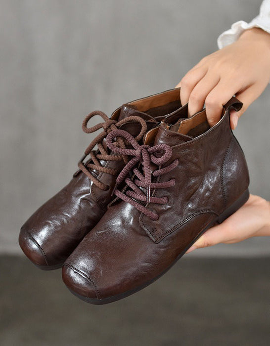 Autumn Comfortable Leather Flat Ankle Boots