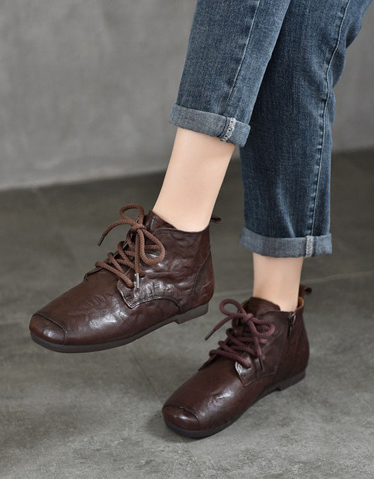 Autumn Comfortable Leather Flat Ankle Boots