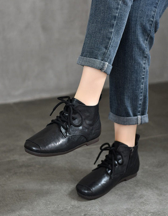 Autumn Comfortable Leather Flat Ankle Boots