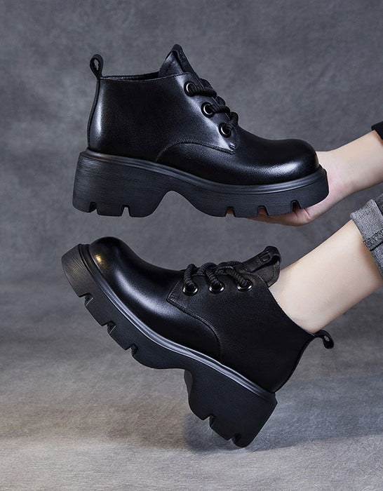 Chaussures compensées rétro en cuir gaufré faites à la main pour le printemps