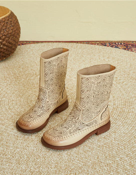 Autumn Handmade Carved Short Boots for Women