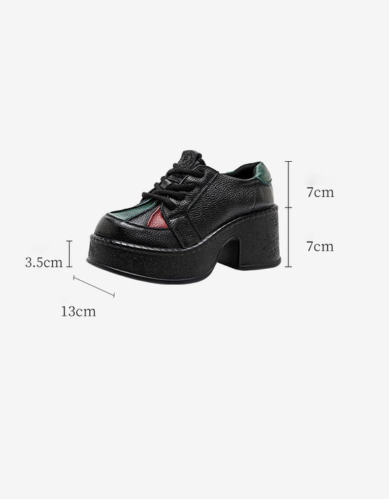 Autumn Leather Patchwork Wide Toe Box Platform Shoes
