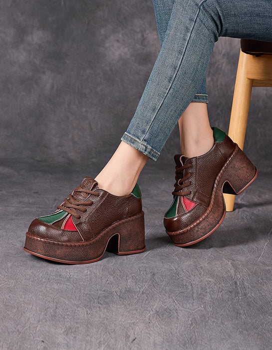 Autumn Leather Patchwork Wide Toe Box Platform Shoes