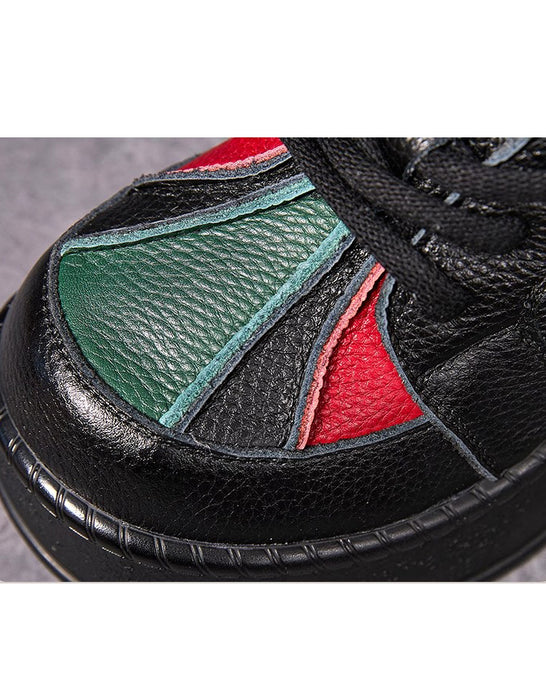 Autumn Leather Patchwork Wide Toe Box Platform Shoes