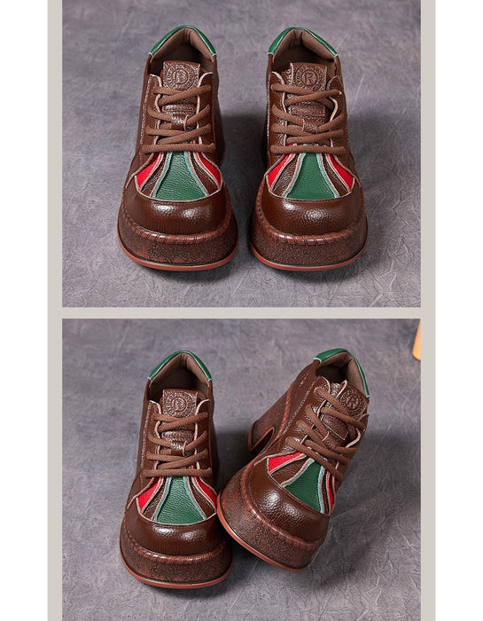 Autumn Leather Patchwork Wide Toe Box Platform Shoes