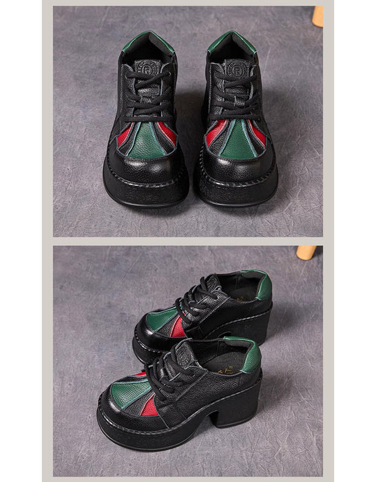 Autumn Leather Patchwork Wide Toe Box Platform Shoes