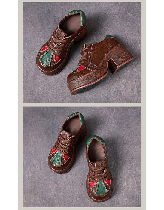 Autumn Leather Patchwork Wide Toe Box Platform Shoes