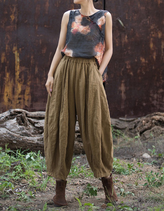 Autumn Ramie Patchwork Casual Cotton Linen Nine-Point Pants