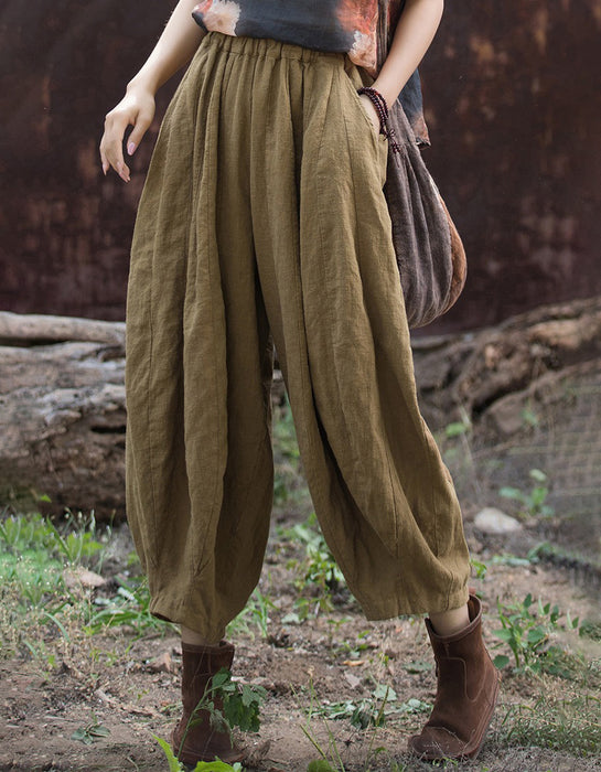 Autumn Ramie Patchwork Casual Cotton Linen Nine-Point Pants