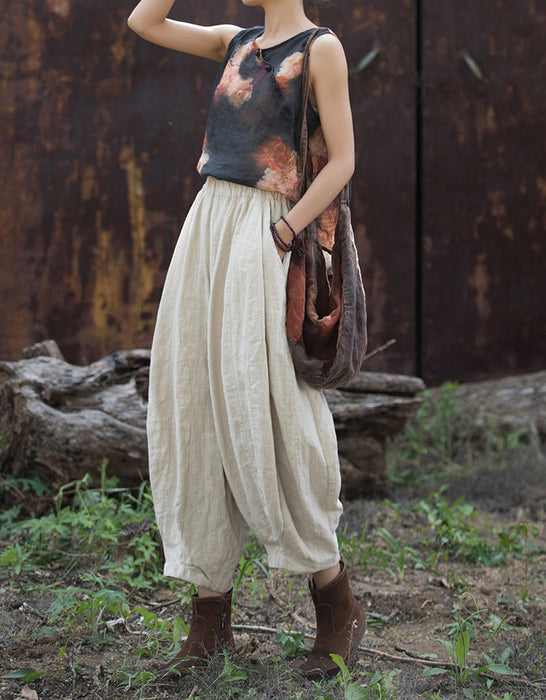 Autumn Ramie Patchwork Casual Cotton Linen Nine-Point Pants
