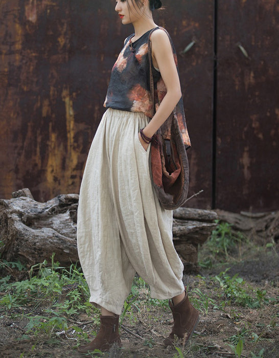 Autumn Ramie Patchwork Casual Cotton Linen Nine-Point Pants