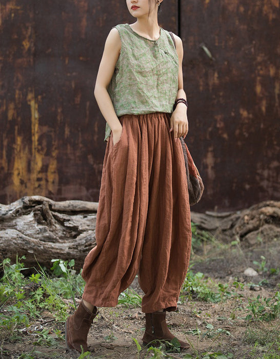 Autumn Ramie Patchwork Casual Cotton Linen Nine-Point Pants