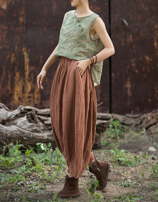Autumn Ramie Patchwork Casual Cotton Linen Nine-Point Pants
