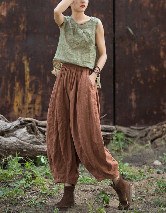 Autumn Ramie Patchwork Casual Cotton Linen Nine-Point Pants