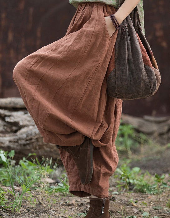Autumn Ramie Patchwork Casual Cotton Linen Nine-Point Pants