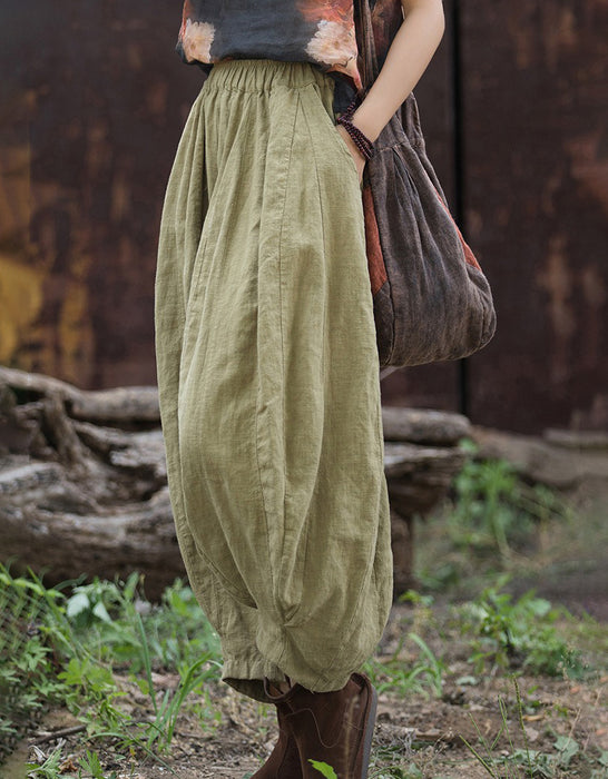 Autumn Ramie Patchwork Casual Cotton Linen Nine-Point Pants