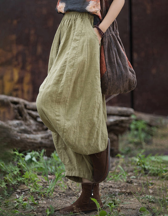Autumn Ramie Patchwork Casual Cotton Linen Nine-Point Pants