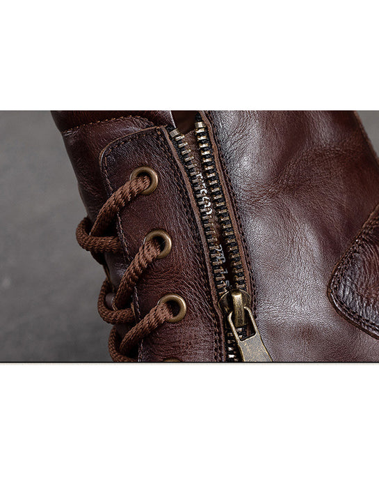 Autumn Winter Anti-slip Real Leather Lace-up Martin Boots