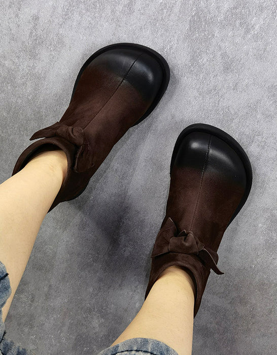 Autumn Winter Bowknot Wide Toe Box Ankle Boots