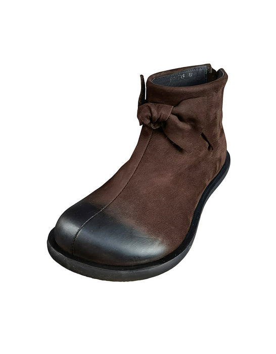 Autumn Winter Bowknot Wide Toe Box Ankle Boots