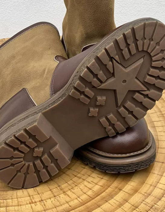 Women's Autumn Winter Buckle Detail Vintage Color-Block Mid-Calf Boots, Obiono Sep Shoes Collection 2026, 130.00