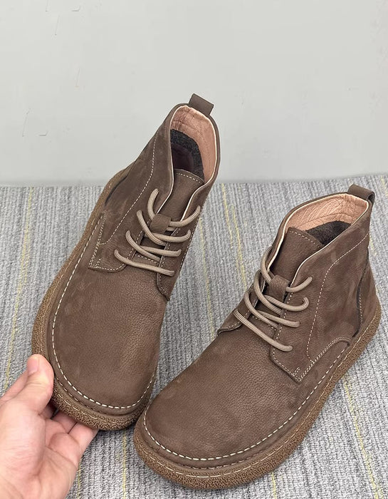 Autumn Winter Comfortable Lace-up Ankle Boots for Men&Women in color coffee