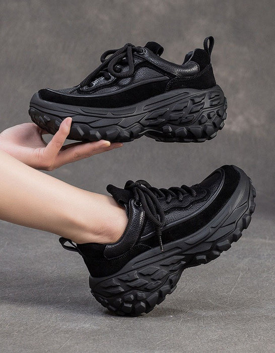 Black chunky sneakers AutumnWinterComfortableWomenPlatformSneakersobionoshoes