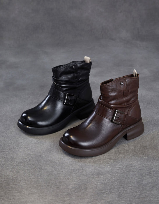 Women's Autumn Winter Genuine Leather Buckle Front Ankle Slouch Boots, Obiono Oct Shoes Collection 2026, 95.00