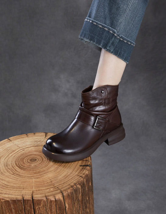 Women's Autumn Winter Genuine Leather Buckle Front Ankle Slouch Boots, Obiono Oct Shoes Collection 2026, 95.00