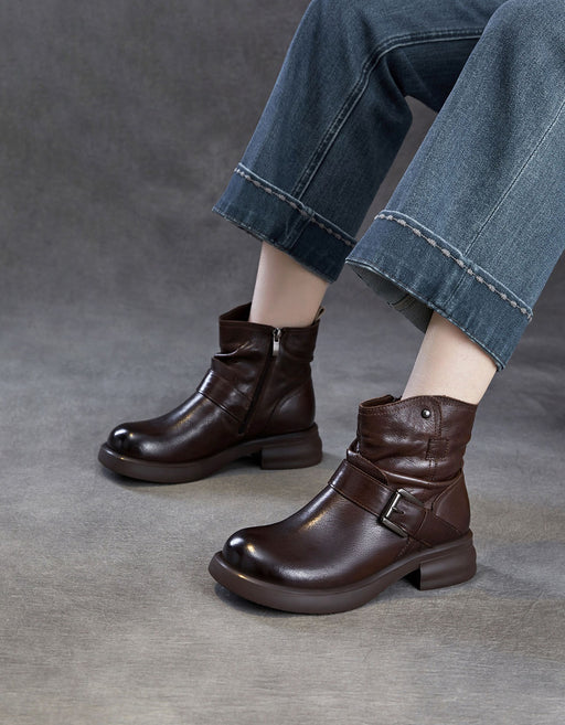 Women's Autumn Winter Genuine Leather Buckle Front Ankle Slouch Boots, Obiono Oct Shoes Collection 2026, 95.00