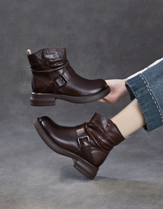 Women's Autumn Winter Genuine Leather Buckle Front Ankle Slouch Boots Brown, Obiono Oct Shoes Collection 2026, 95.00